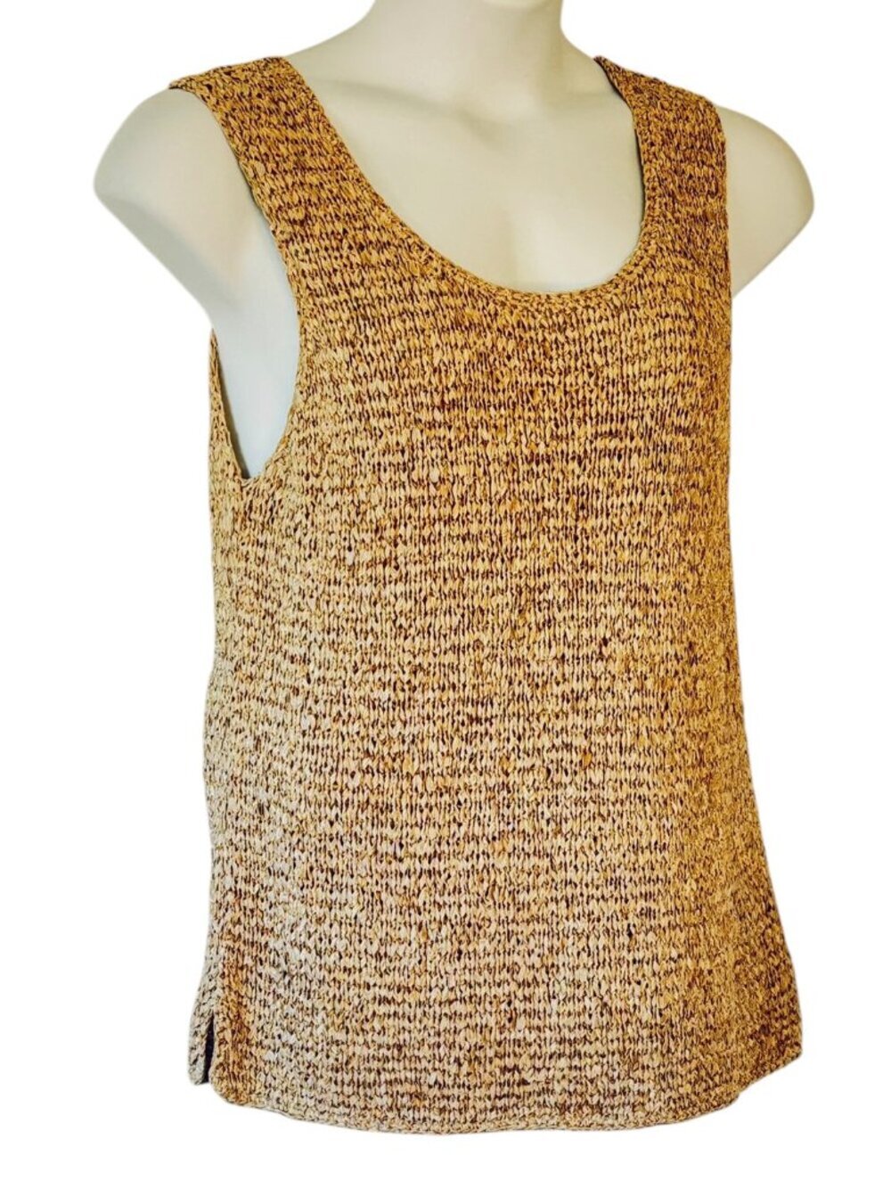 Sigrid Olsen Hand Woven Silk Basket Weave Tank Top Coastal Natural Color Size XL